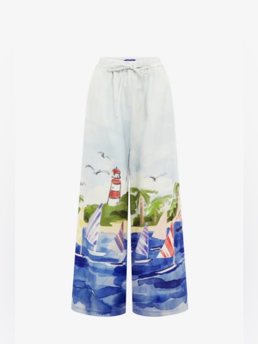 LEO LIN Jamie Nautical Hand-drawn Print Drawstring Sweatpants 100% Silk NWOT - Picture 2 of 6